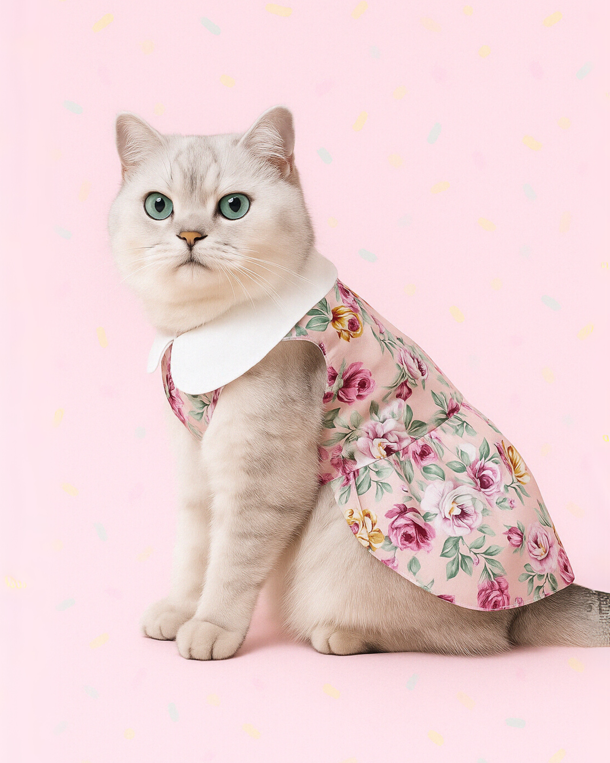 Pet Floral Dress with White Collar