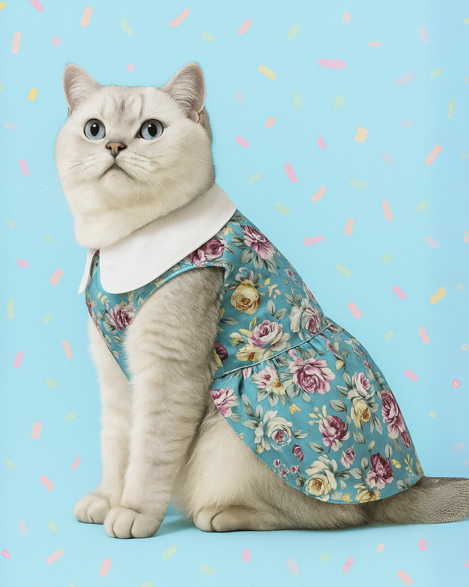 Pet Floral Dress with White Collar