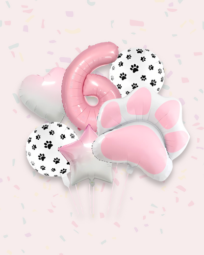 Paw Print Birthday Balloon Set – Pink &amp; Black